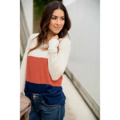 Triple Blocked Long Sleeve Tee -Women's Clothing Store BB 7590