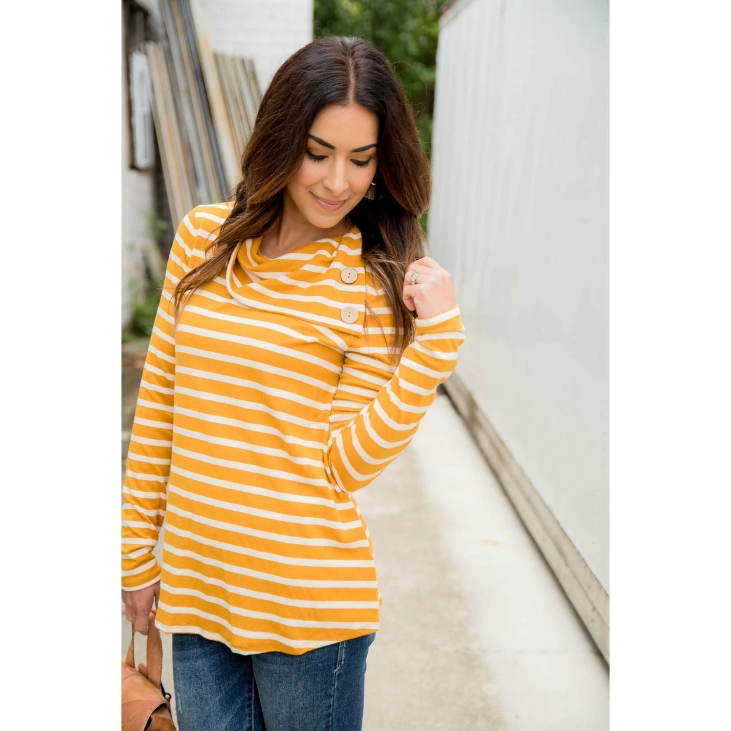 Striped Button Neck Sweatshirt 14 Striped Button Neck Sweatshirt - Image 14