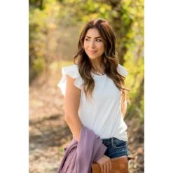 Micro Textured Dot Short Flutter Blouse