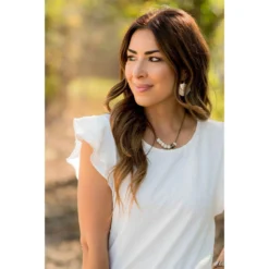 Micro Textured Dot Short Flutter Blouse -Women's Clothing Store BB 7625