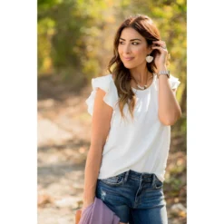 Micro Textured Dot Short Flutter Blouse -Women's Clothing Store BB 7628 3dcfa01b ede5 42d5 856b c9e09912f426