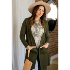 Hooded Tunic Cardigan -Women's Clothing Store BB 7639