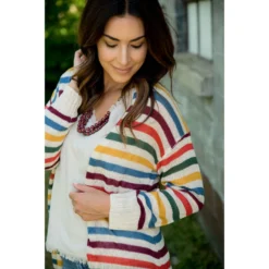 Multi Color Striped Cardigan 18 Multi Color Striped Cardigan -Women's Clothing Store BB 7655
