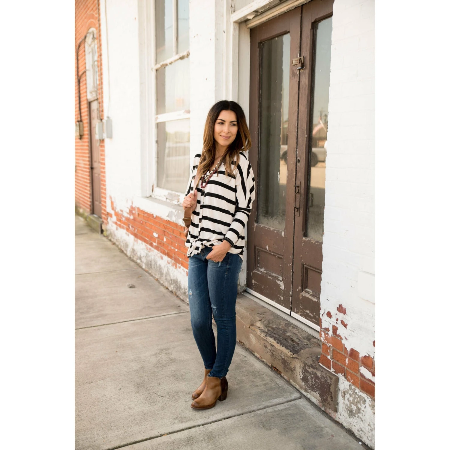 Black Striped Tie Front Sweater Tee 4 Black Striped Tie Front Sweater Tee - Image 4