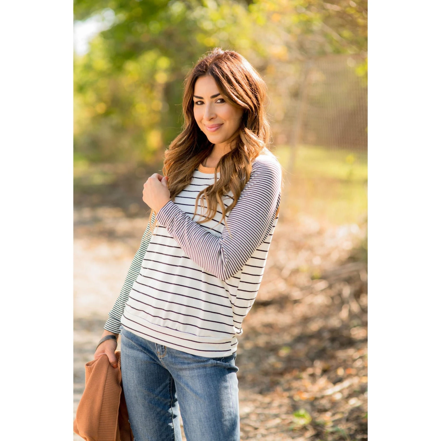 Multi Striped Solid Neck Long Sleeve Tee 4 Multi Striped Solid Neck Long Sleeve Tee - Image 4