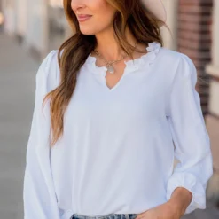 Long Sleeve Ruffle Neck Dressy Blouse