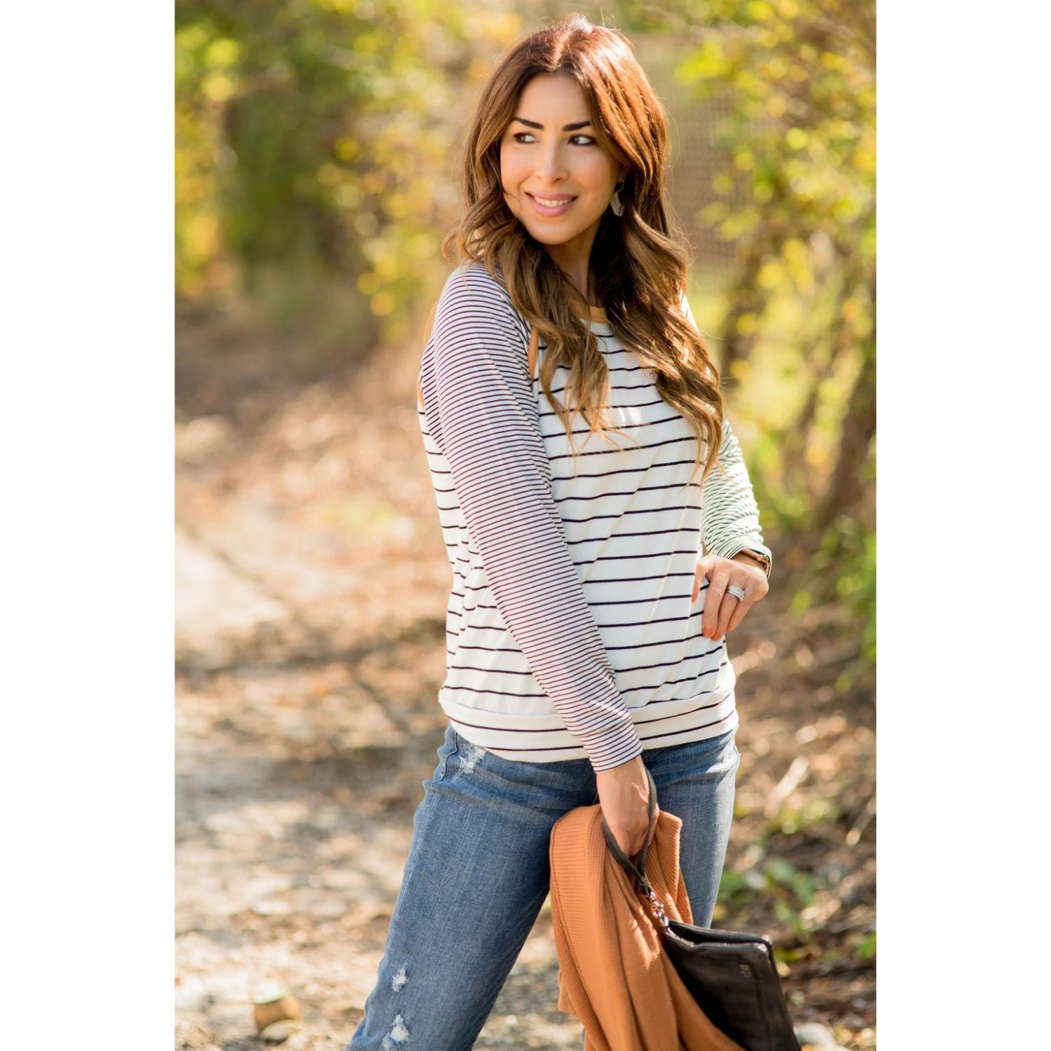 Multi Striped Solid Neck Long Sleeve Tee 5 Multi Striped Solid Neck Long Sleeve Tee - Image 5