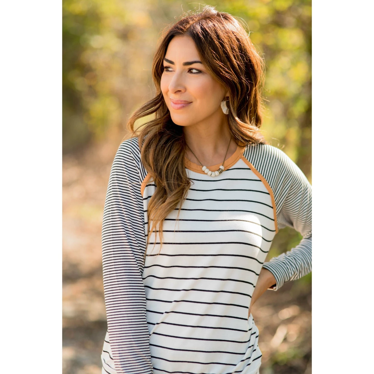 Multi Striped Solid Neck Long Sleeve Tee 6 Multi Striped Solid Neck Long Sleeve Tee - Image 6