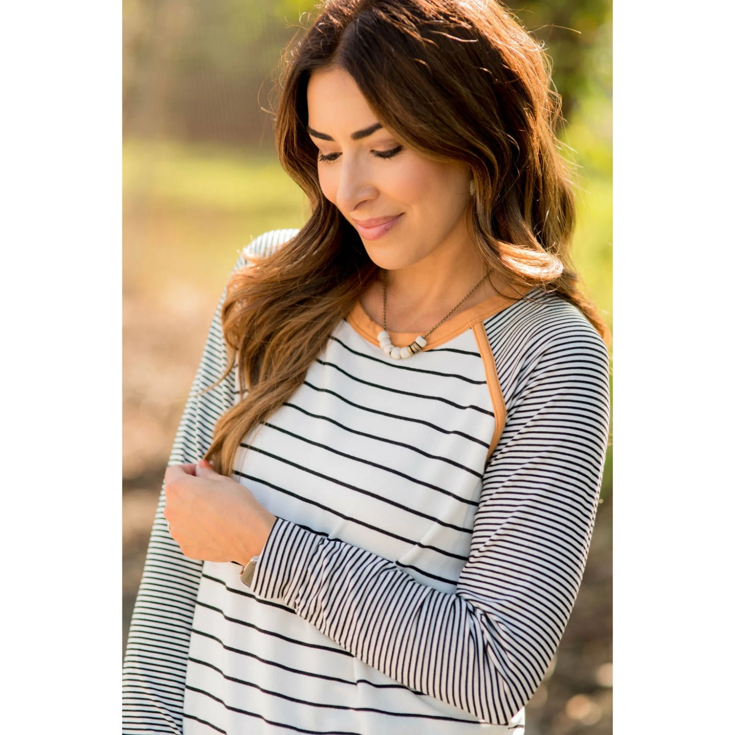 Multi Striped Solid Neck Long Sleeve Tee 7 Multi Striped Solid Neck Long Sleeve Tee - Image 7