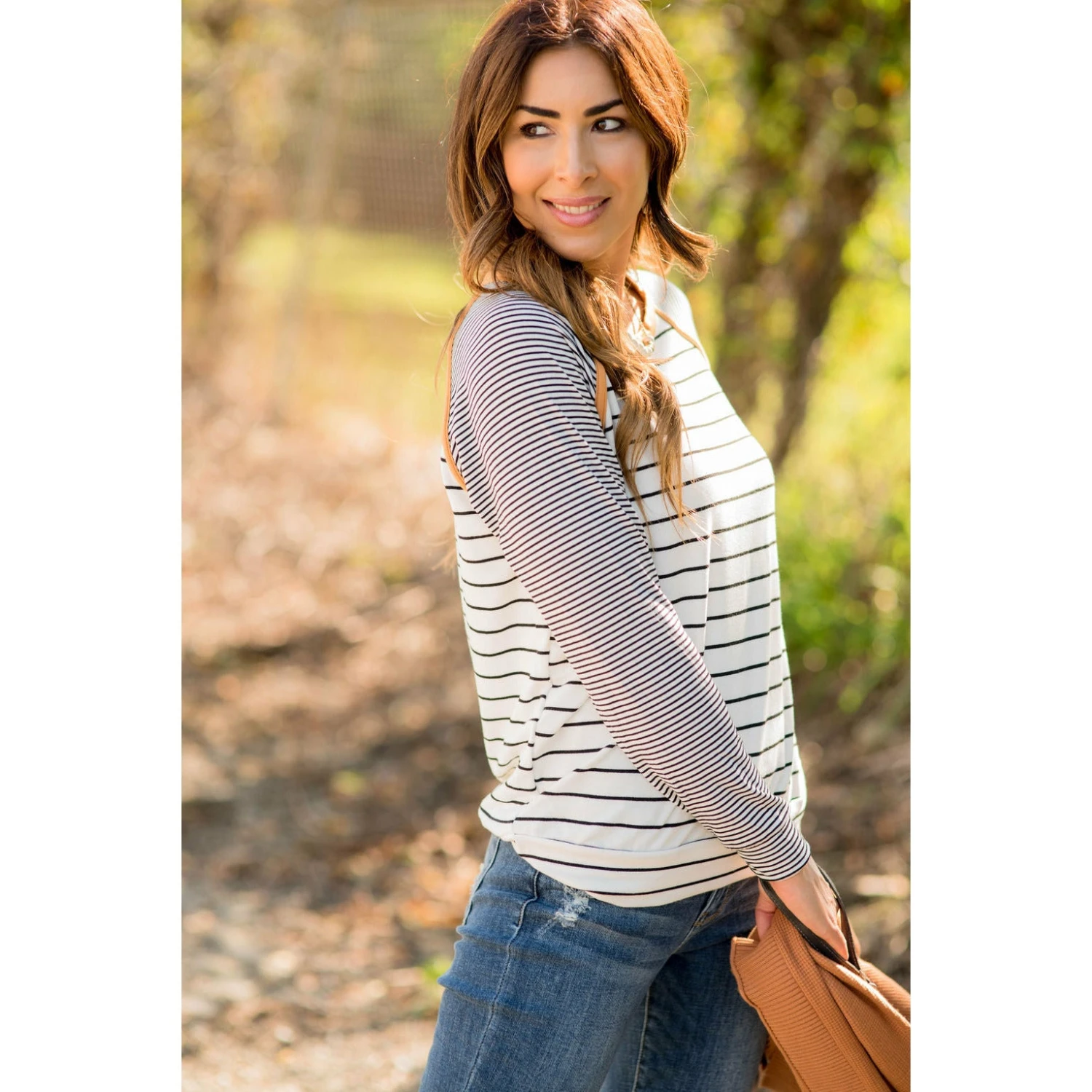 Multi Striped Solid Neck Long Sleeve Tee 8 Multi Striped Solid Neck Long Sleeve Tee - Image 8