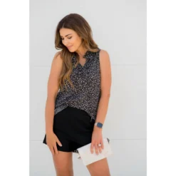 Dotted Front Ruffle Tie Tank -Women's Clothing Store BB 7726