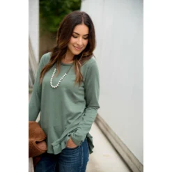 Ruffle V Slit Sweatshirt -Women's Clothing Store BB 7743