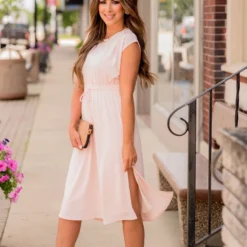 Cap Sleeve Side Slit Tie Midi Dress -Women's Clothing Store BB 7744 591379