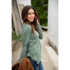 Ruffle V Slit Sweatshirt -Women's Clothing Store BB 7750