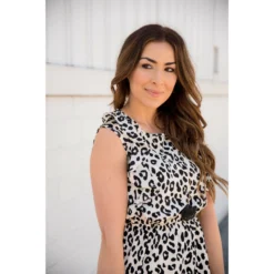 Cheetah Ruffle Accent Sleeveless Dress -Women's Clothing Store BB 7755