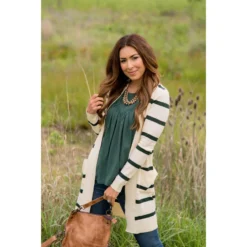 Striped Butter Soft Tunic Cardigan -Cream -Women's Clothing Store BB 7778 599606cf 04e7 4b95 949c c67399ceb759