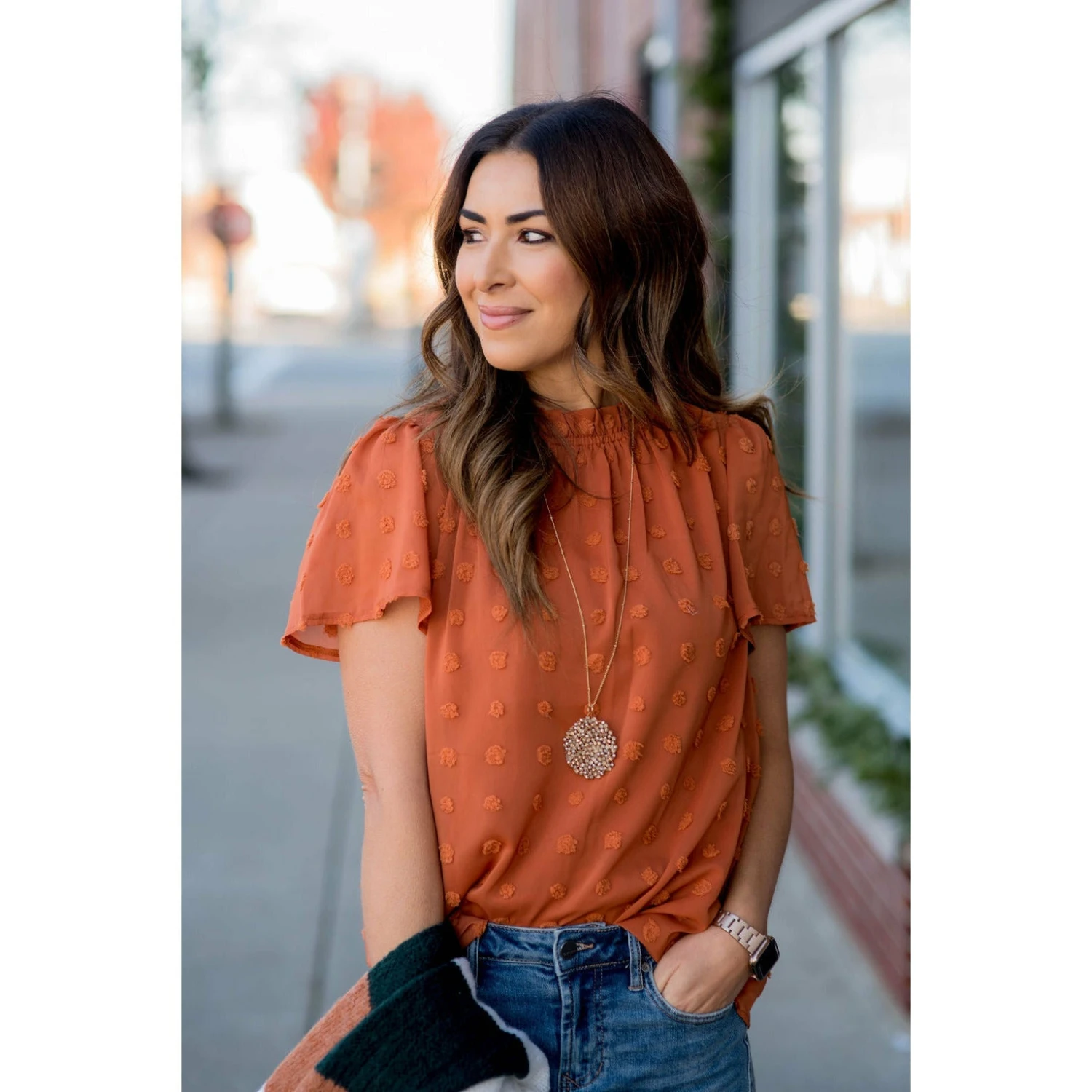 Swiss Dot Cinched Neck Blouse 2 Swiss Dot Cinched Neck Blouse - Image 2