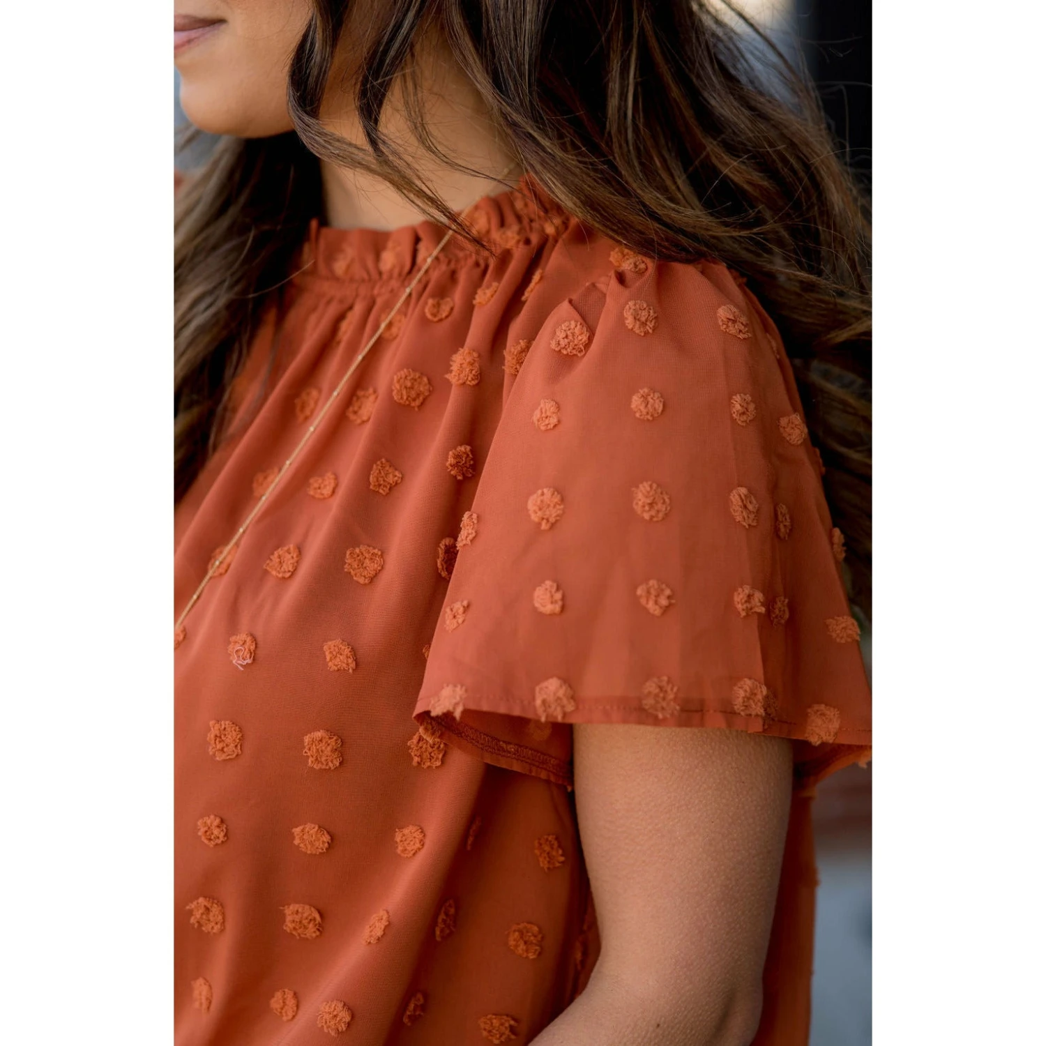 Swiss Dot Cinched Neck Blouse 18 Swiss Dot Cinched Neck Blouse - Image 18