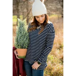 Striped Button Back Slit Tee -Women's Clothing Store BB 7807 4d6eefae 6fc9 4226 bab4 347852cb1604