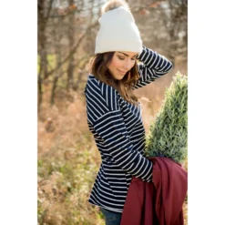 Striped Button Back Slit Tee -Women's Clothing Store BB 7812 fa4cb27f ab29 4949 8475 e2cab70906b4