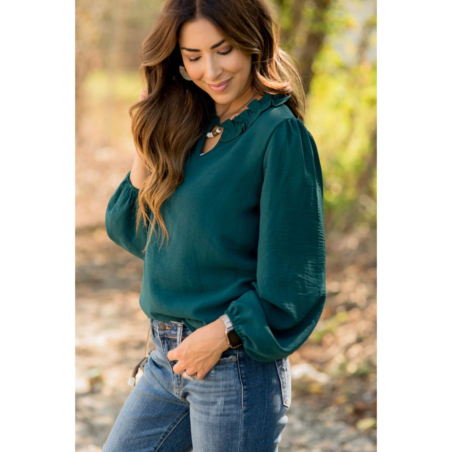 Long Sleeve Ruffle Neck Dressy Blouse 9 Long Sleeve Ruffle Neck Dressy Blouse - Image 9