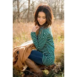 Striped Button Back Slit Tee -Women's Clothing Store BB 7880 1 a21d1888 af11 4edc 9820 1d99c0d88698