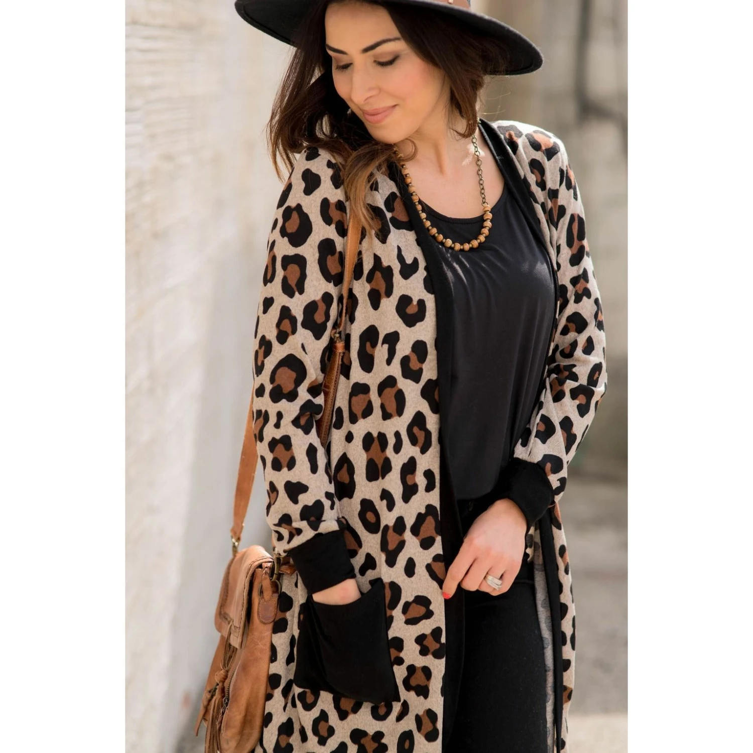 Leopard Solid Trim Tunic Cardigan 8 Leopard Solid Trim Tunic Cardigan - Image 8