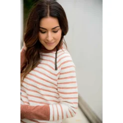 Striped Side Zip Wrap Terry Sweatshirt -Women's Clothing Store BB 7897 1c46388f edbe 4436 bb8d 0acea70848e8