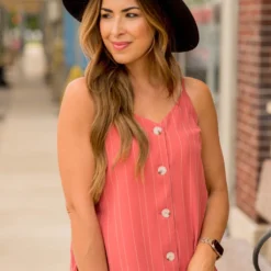 Thin Striped Button Accent Tank