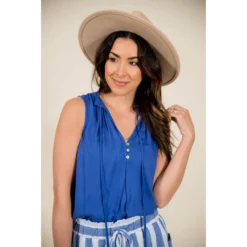 Ruffle Neck Button Tank -Women's Clothing Store BB 8047 47571639 b188 402d 83c4 89c68b9e2c01