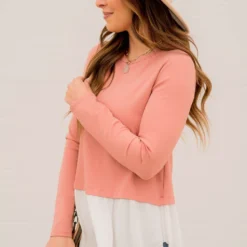 Ruffle Bottom Long Sleeve Tee -Women's Clothing Store BB 8048 944365