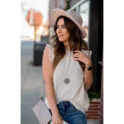 Cinched Neck Ruffle Swiss Dot Tank -Women's Clothing Store BB 8082 d9ebba64 19a3 4576 a6d3 7fe854506e74