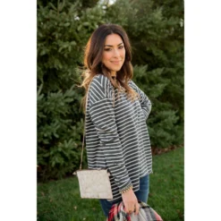 Striped Button Back Slit Tee -Women's Clothing Store BB 8084 ec968adb b582 40bd a5db 790f49676f86