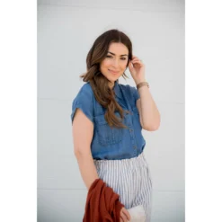 Double Pocket Button Denim Tee Blouse -Women's Clothing Store BB 8086 dbd23a14 bae0 403e 9746 e9e92fe3adab