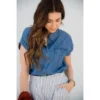 Double Pocket Button Denim Tee Blouse