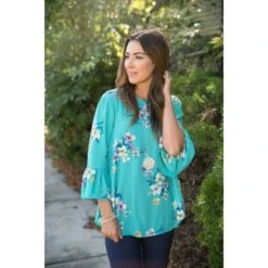 Blue Floral Flutter Blouse