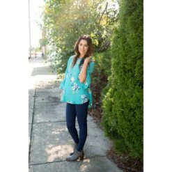 Blue Floral Flutter Blouse -Women's Clothing Store BB 8105