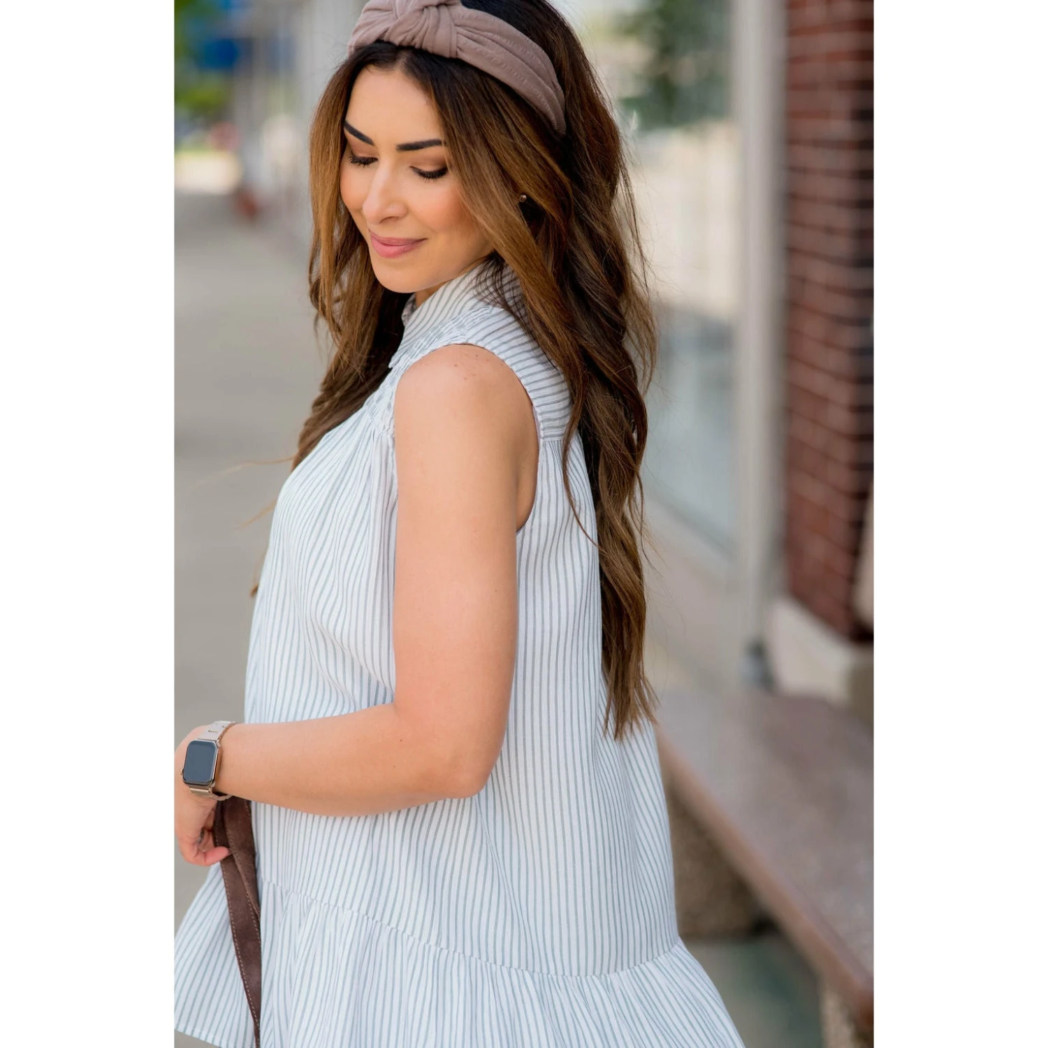 Vertical Striped Ruffle Bottom Tank Blouse 8 Vertical Striped Ruffle Bottom Tank Blouse - Image 8