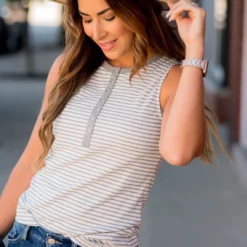 Ribbed Striped Button Accent Tank 38 Ribbed Striped Button Accent Tank -Women's Clothing Store BB 8174 c460c06a 7549 47e3 9216 6d97f6cc186f