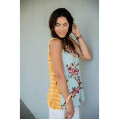 Floral Front Striped Back Tank -Women's Clothing Store BB 8176 25f8219a 5ce6 49bb a941 e81ec63351cd