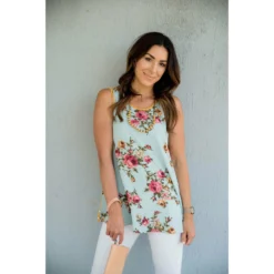 Floral Front Striped Back Tank -Women's Clothing Store BB 8182 755b93bf a78f 4f27 9648 4628495d9cc6