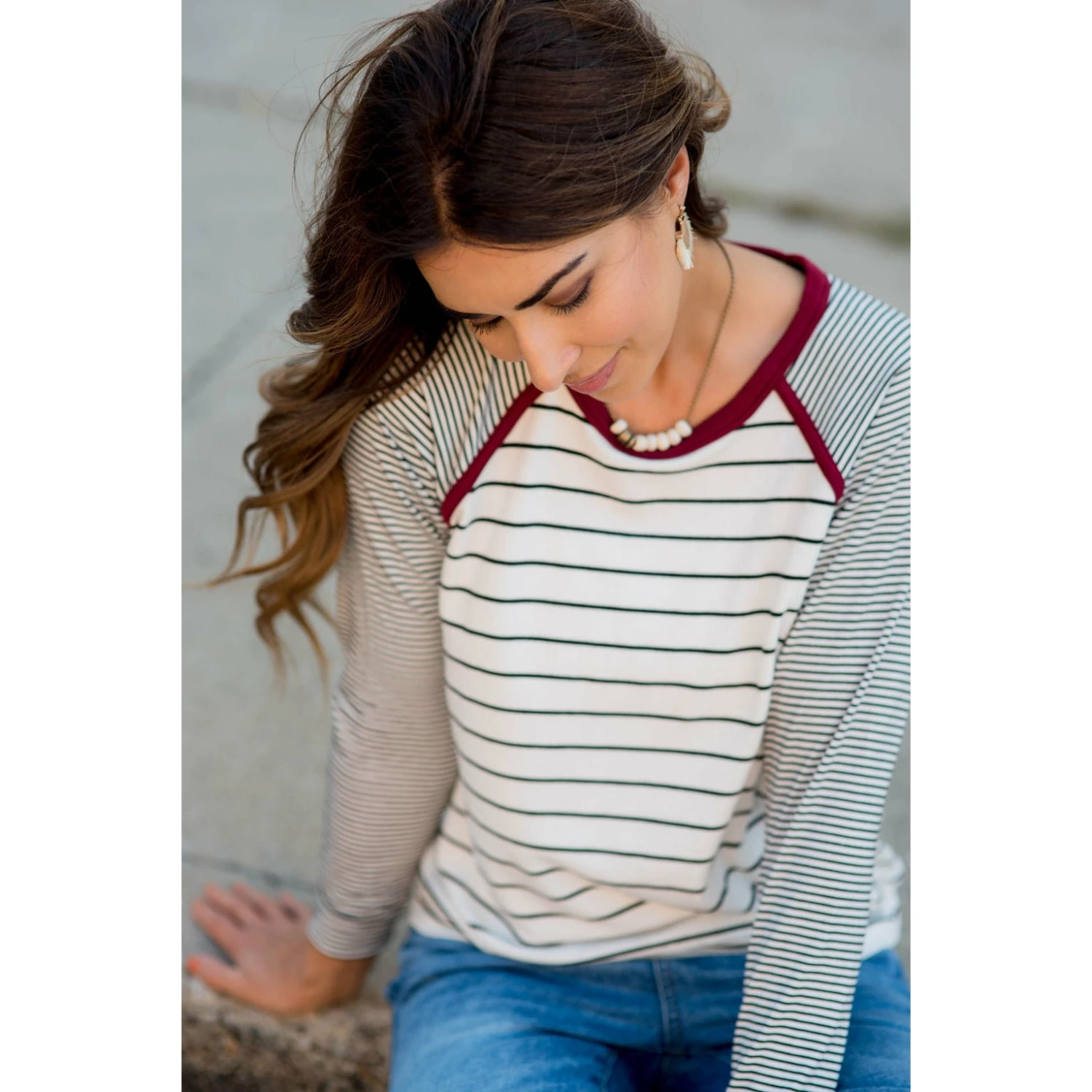 Multi Striped Solid Neck Long Sleeve Tee 13 Multi Striped Solid Neck Long Sleeve Tee - Image 13