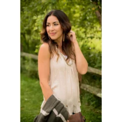 Ruffle Neck Button Tank -Women's Clothing Store BB 8220