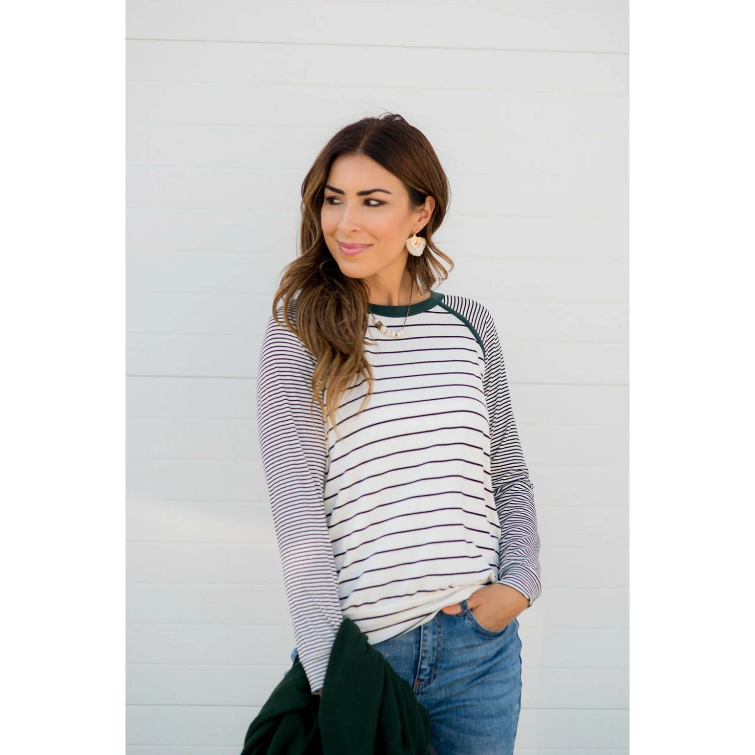Multi Striped Solid Neck Long Sleeve Tee 14 Multi Striped Solid Neck Long Sleeve Tee - Image 14
