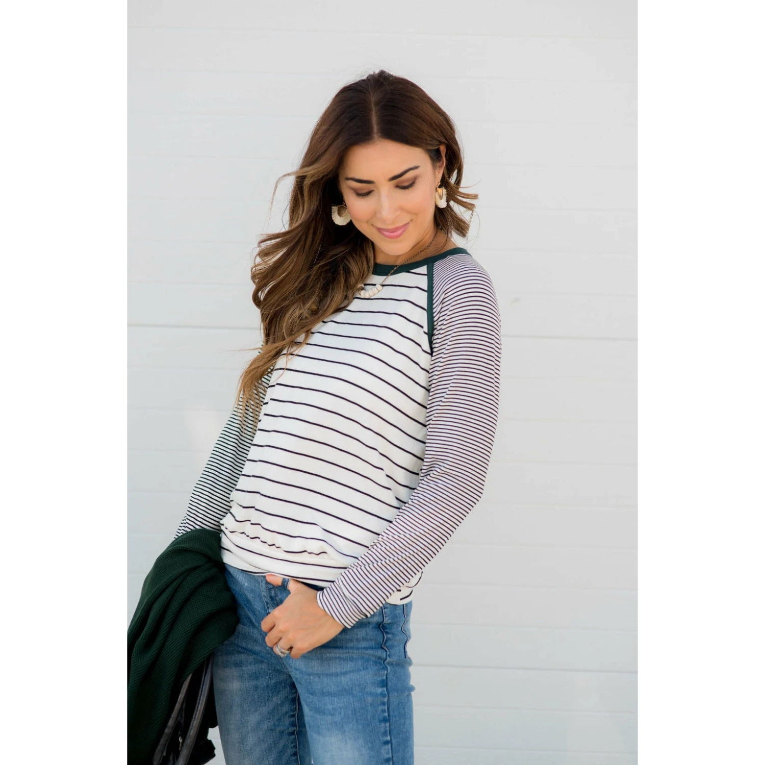Multi Striped Solid Neck Long Sleeve Tee 2 Multi Striped Solid Neck Long Sleeve Tee - Image 2
