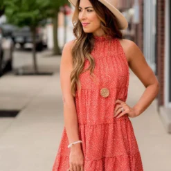 Spotted Tiered Tie Back Dress