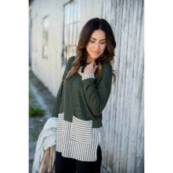 Texture Stripe Trimmed Blouse -Women's Clothing Store BB 8333 c706a596 ca40 4215 ad2e c2d9ad8ce65e