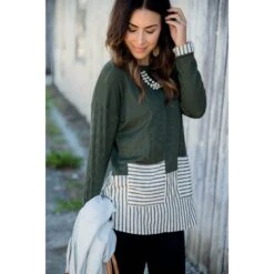 Texture Stripe Trimmed Blouse -Women's Clothing Store BB 8337 9bfb23fb 8763 4561 9baa 1c7569c868ba