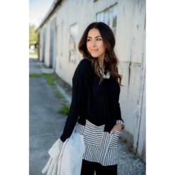 Texture Stripe Trimmed Blouse -Women's Clothing Store BB 8363 0375e10e 6ebd 4559 bd36 80c6ef0c517a