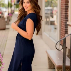 Cap Sleeve Side Slit Tie Midi Dress -Women's Clothing Store BB 8388 581677